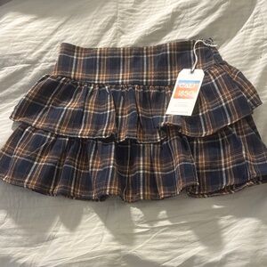 FINAL MARKDOWN 🎉 Cali 1850 Blue and Brown Plaid Mini Ruffled Skirt